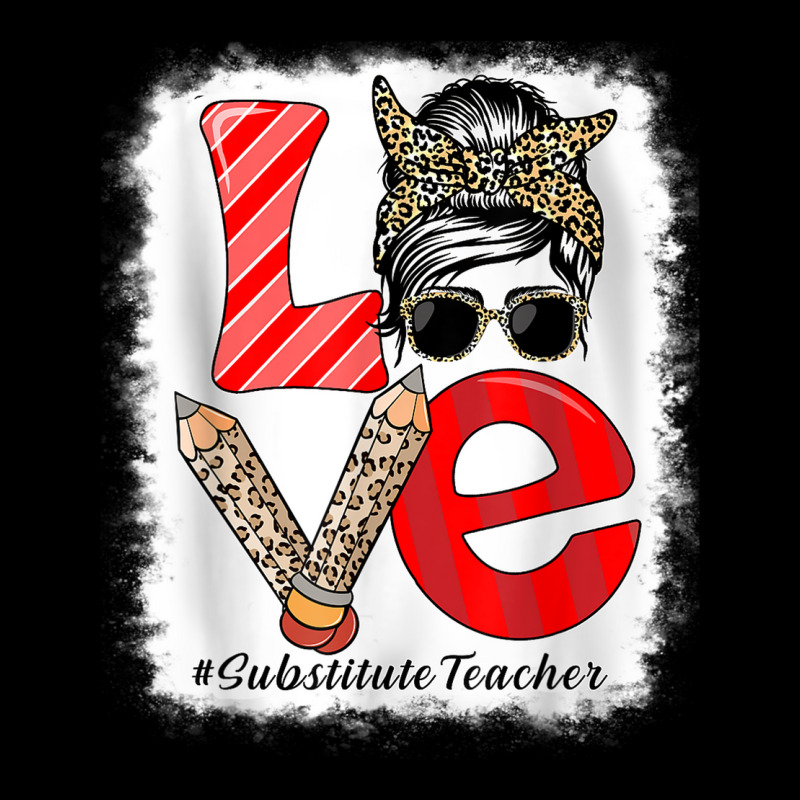 Substitute Teacher Love Messy Bun Leopard Back To School Women's V-Neck T-Shirt by Fashlaza | Artistshot