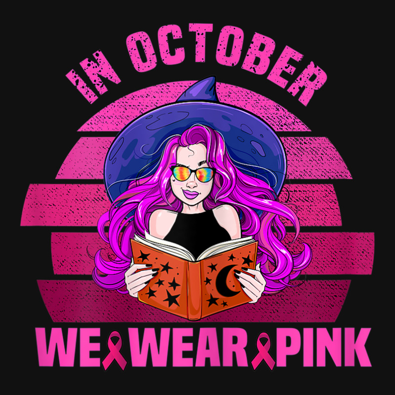 Womens In October We Wear Pink Ribbon Witch Magical Book Halloween License Plate | Artistshot