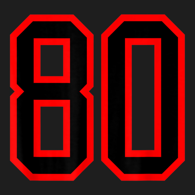 Jersey Number #80 Red Black Sports Birthday Lucky Number 80 Classic T-shirt by Color | Artistshot