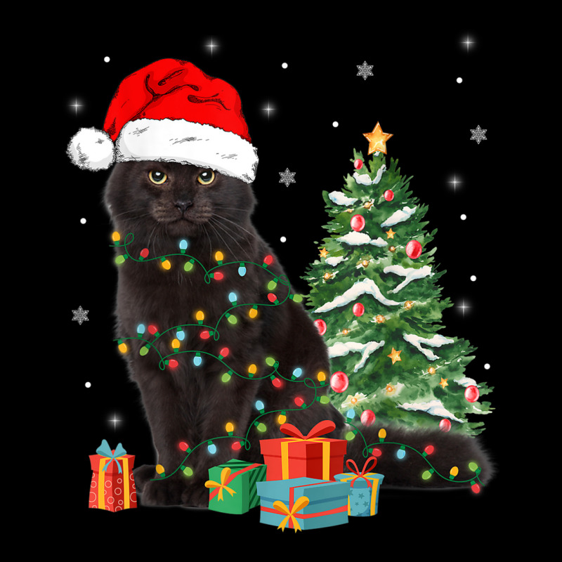 Black Cat Santa Tangled Up In Christmas Lights Xmas Tree Adjustable Cap by Sombre | Artistshot