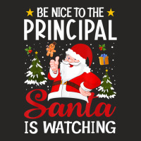 Be Nice To The Principal Santa Is Watching Christmas Pajamas Ladies Fitted T-shirt | Artistshot