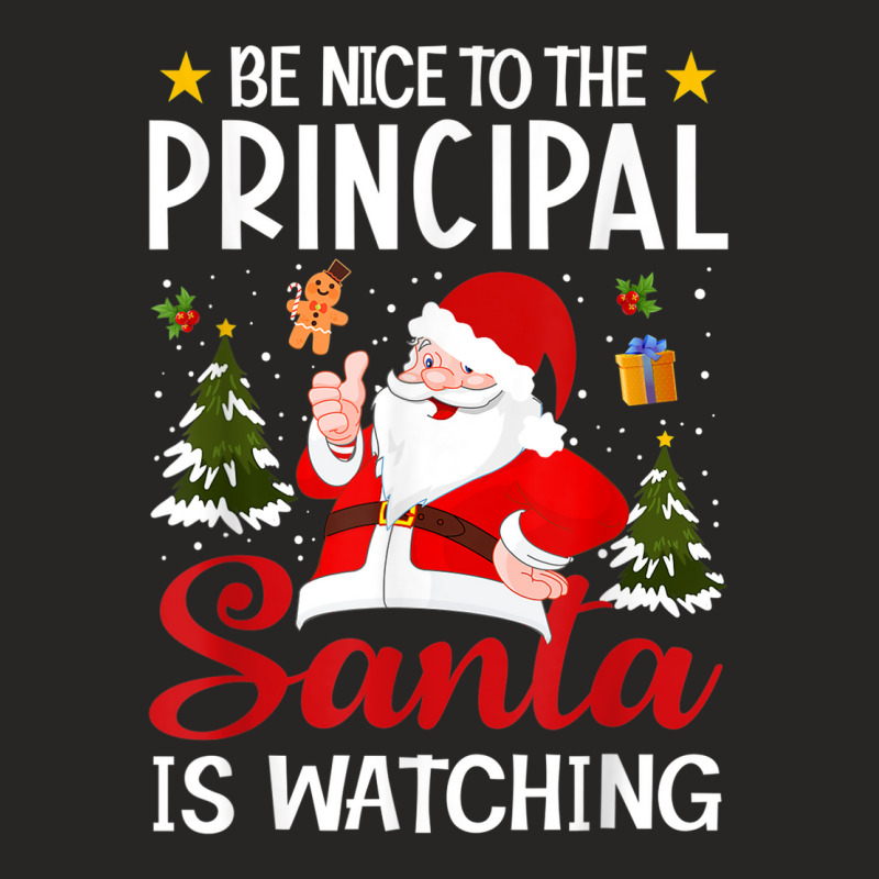 Be Nice To The Principal Santa Is Watching Christmas Pajamas Ladies Fitted T-Shirt by Clinical | Artistshot