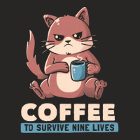 Coffee To Survive Nine Lives - Funny Cute Cat Ladies Fitted T-shirt | Artistshot