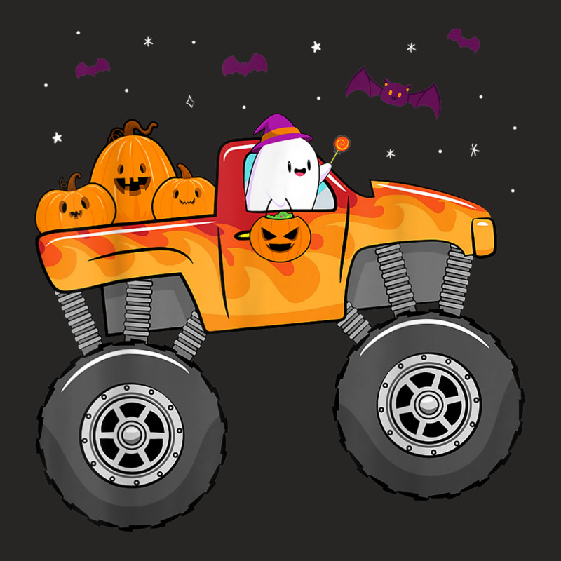 Funny Halloween Ghost Monster Truck Cute Bats Pumpkin Candy Ladies Fitted T-Shirt by Outpost | Artistshot