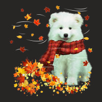 Samoyed Fall Scarf   Dogs Autumn Leaves Ladies Fitted T-shirt | Artistshot