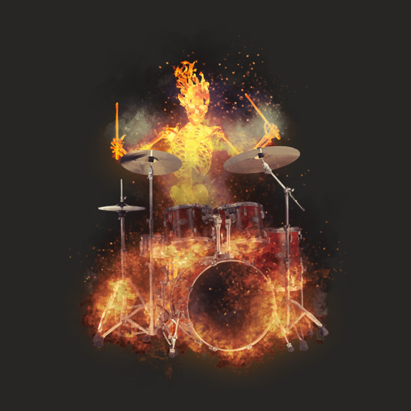 Flaming Skeleton Drummer Set 1, Flaming Skeleton Drummer Set 1 Art, Fl Ladies Fitted T-shirt | Artistshot