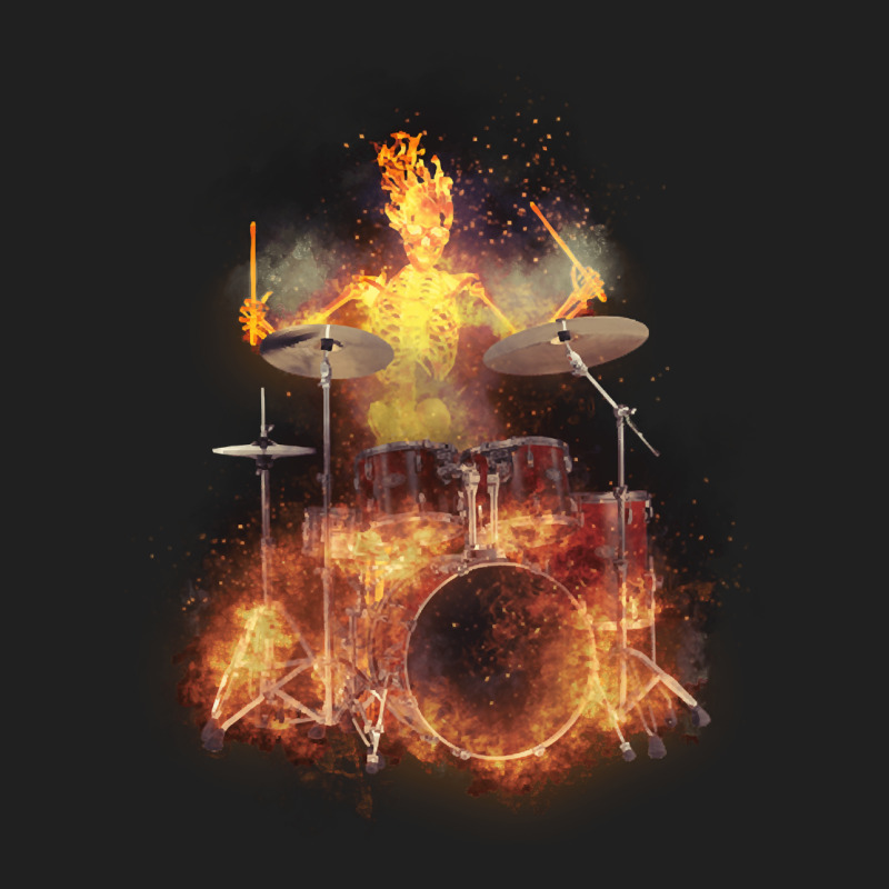 Flaming Skeleton Drummer Set 1, Flaming Skeleton Drummer Set 1 Art, Fl Ladies Polo Shirt | Artistshot