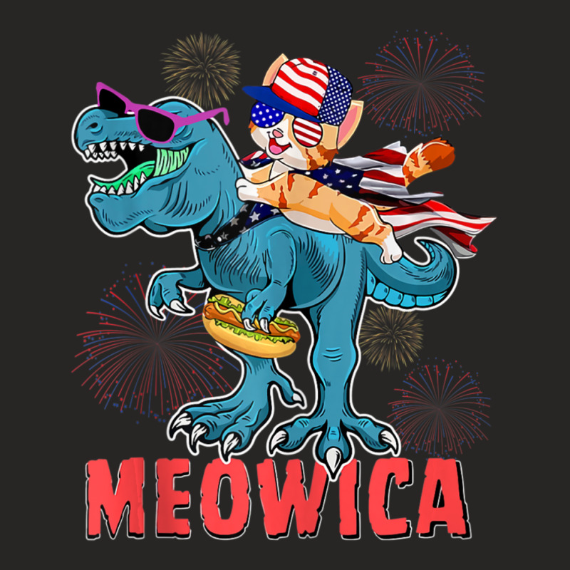 4h Of July Meowica Ca Riding Rex Dinosaur Usa Flag Boys Ladies Fitted T-Shirt by cm-arts | Artistshot