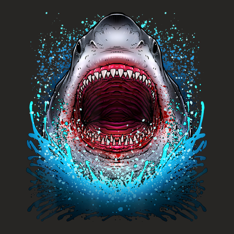 Great White Shark Open Mouth Teeth Beach Ocean Animal Ladies Fitted T-Shirt by Kanmopsuk45 | Artistshot