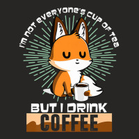 Cute Fox Drinking Coffee, Funny Fox Animal Lover, Furry Premium T Shir Ladies Fitted T-shirt | Artistshot