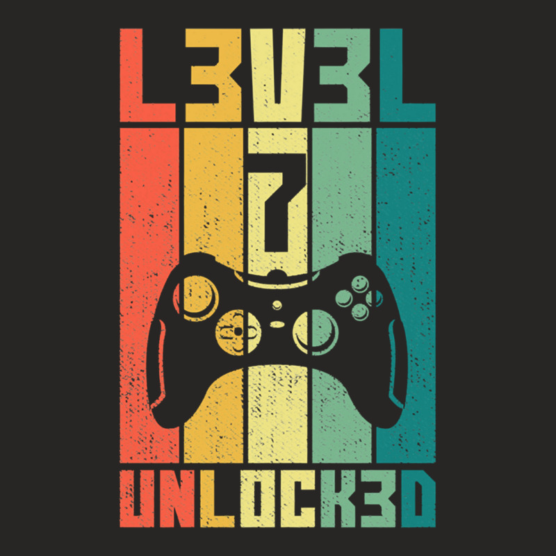 Level 7 Unlocked Vintage Gamer 7th Birthday Gift Ladies Fitted T-Shirt by KEITHSHAPIRO | Artistshot