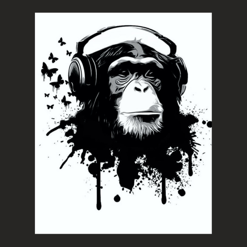 Banksy Dj Monkey Thinker With Headphones Ladies Fitted T-Shirt by cm-arts | Artistshot