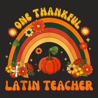 One Thankful Latin Teacher Rainbow Thanksgiving Mens Womens Ladies Fitted T-shirt | Artistshot