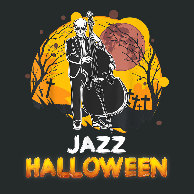 Jazz Halloween Musician Skeleton Contrabass Cello Pumpkin Women's Triblend Scoop T-shirt by Sombre | Artistshot