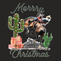 Rodeo Bucking Horse Western Cactus Cowboy Christmas Matching Ladies Fitted T-shirt | Artistshot