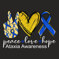 Peace Love Hope Ataxia Awareness Shirt Blue Ribbon T Shirt Ladies Fitted T-shirt | Artistshot