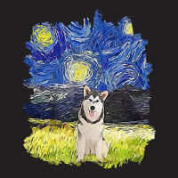 Starry Night Impressionist   Dog Art Alaskan Malamute T Shirt T-shirt | Artistshot