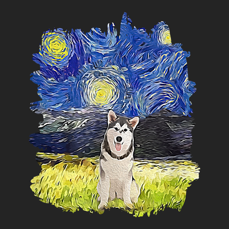 Starry Night Impressionist   Dog Art Alaskan Malamute T Shirt 3/4 Sleeve Shirt | Artistshot