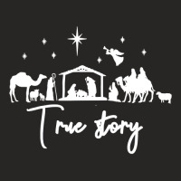 Christian True Story Nativity Christmas Baby Jesus Manger Catholic 433 Ladies Fitted T-shirt | Artistshot