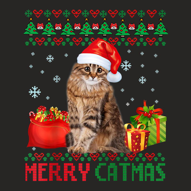 Merry Catmas Cat Ugly Christmas Siberian Cat Mom Dad Raglan Baseball T Ladies Fitted T-Shirt by fashyshaevozho | Artistshot