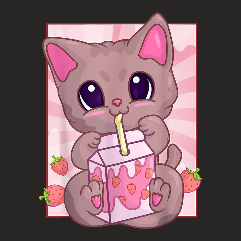 Strawberry Milkshake Cat For Women Girls, Kawaii Maneki Neko T Shirt Ladies Fitted T-Shirt by cm-arts | Artistshot