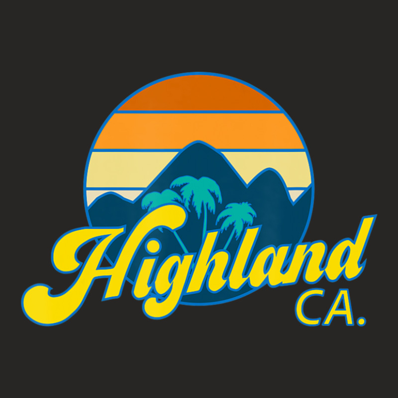 Vintage 70's Style Sunset And Palm Trees Highland California Ladies Fitted T-Shirt by Kosdapen517 | Artistshot