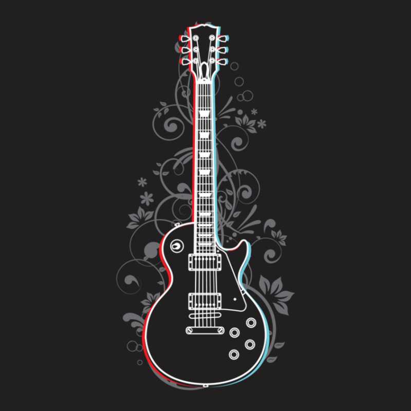 Lp Style Electric Guitar 3d Outline Flowering Vines T-shirt | Artistshot