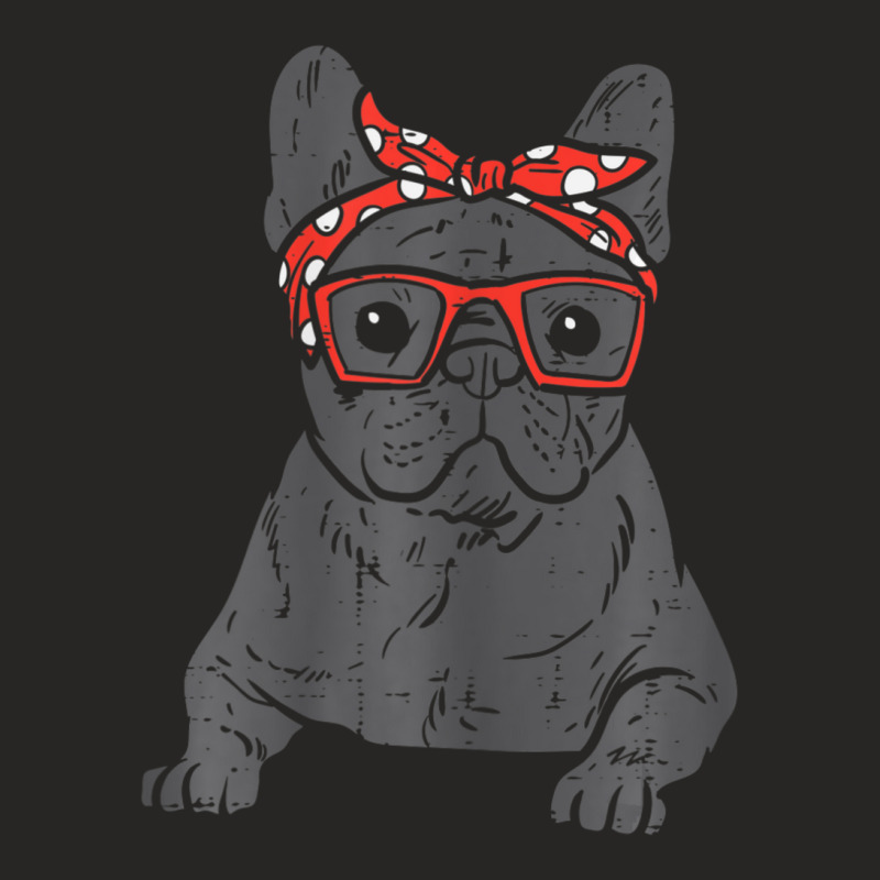 French Bulldog Polka Dot Headband Bandana Frenchie Dog Ladies Fitted T-Shirt by cm-arts | Artistshot