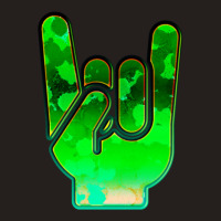 Rock Hand Gesture Space Green Rock N Roll Salute Tank Top | Artistshot