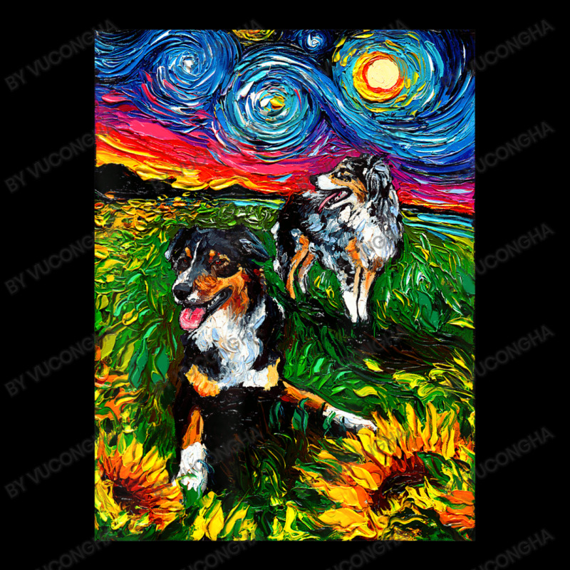 Australian Shepherds And Sunflowers Starry Night Dog By Aja Pocket T-Shirt by vucongha | Artistshot