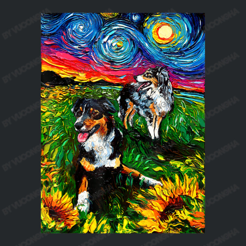 Australian Shepherds And Sunflowers Starry Night Dog By Aja Crewneck Sweatshirt by vucongha | Artistshot