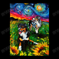 Australian Shepherds And Sunflowers Starry Night Dog By Aja Long Sleeve Shirts | Artistshot