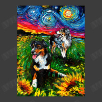 Australian Shepherds And Sunflowers Starry Night Dog By Aja Men's Polo Shirt | Artistshot