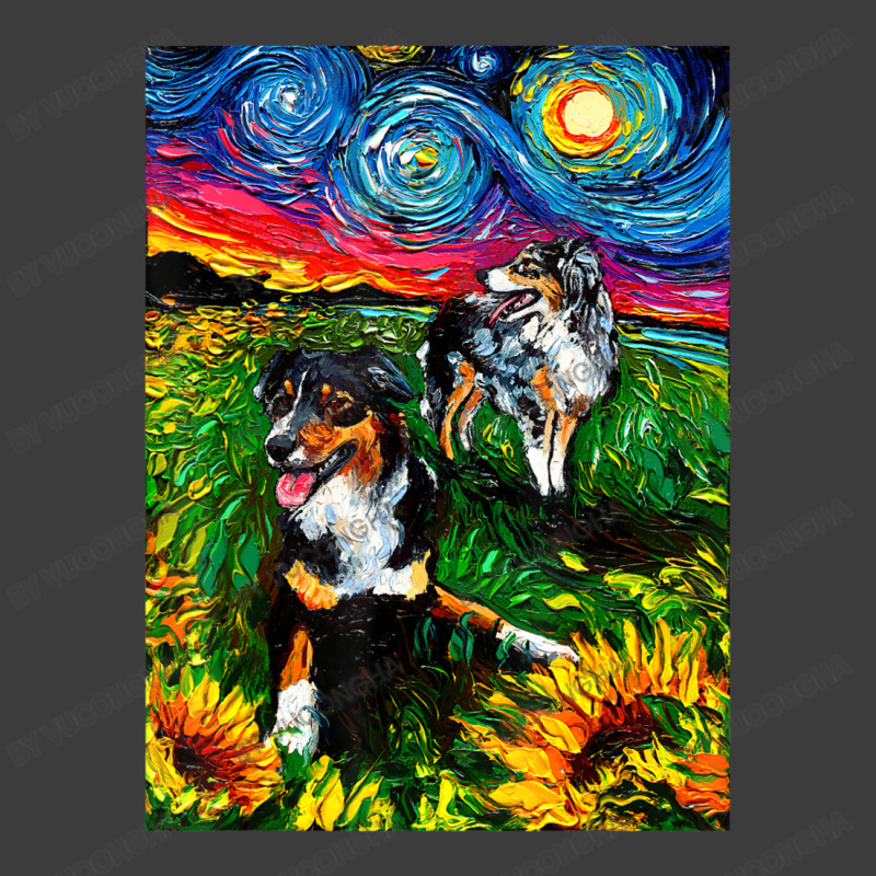 Australian Shepherds And Sunflowers Starry Night Dog By Aja Men's Polo Shirt by vucongha | Artistshot