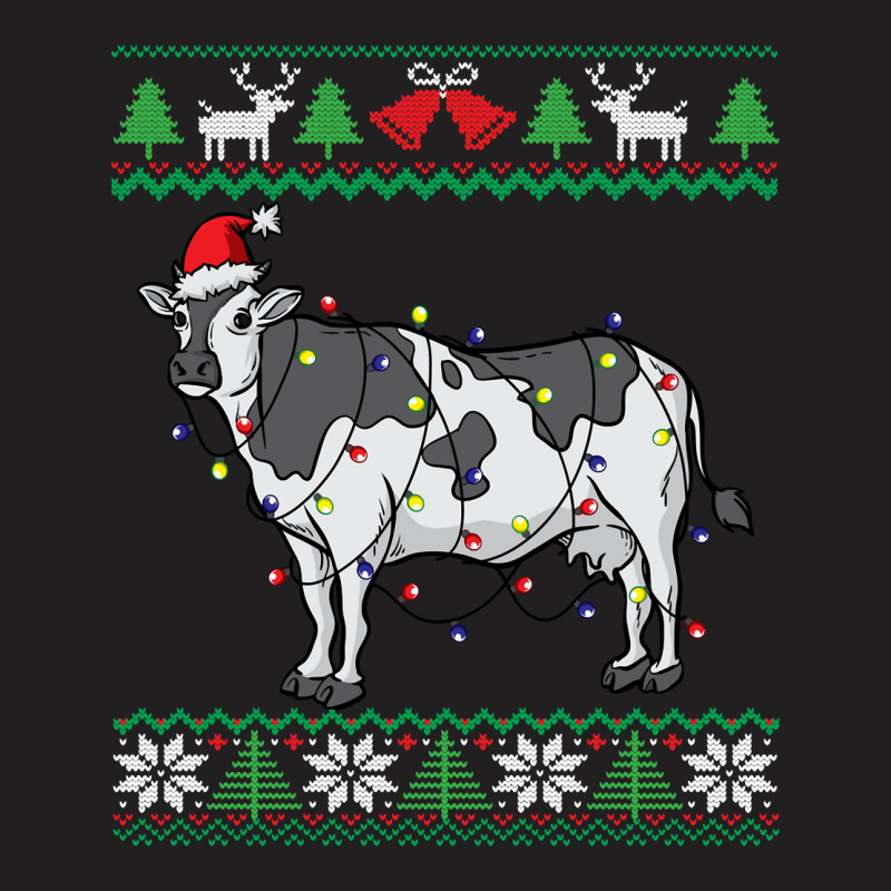 Cow Santa Claus & Lights Funny Dairy Farmer Ugly Christmas Sweatshirt T-shirt | Artistshot