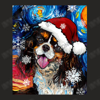 Cute Tri Color Spaniel Starry Night Dog Christmas Art By Aja Ladies Fitted T-shirt | Artistshot