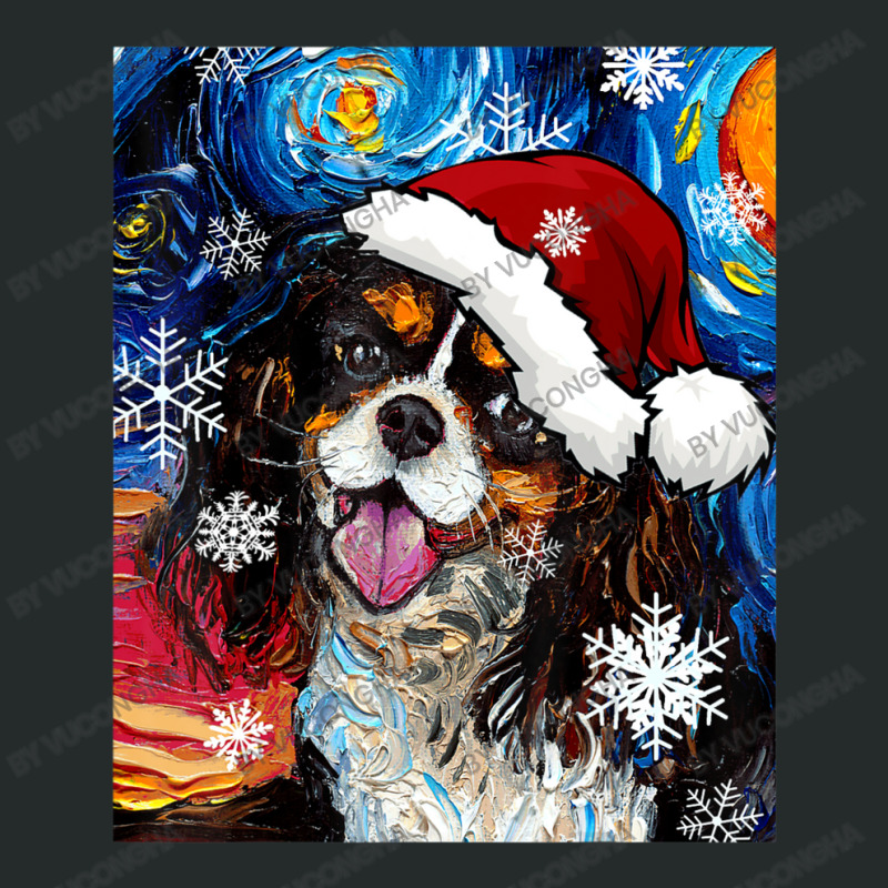 Cute Tri Color Spaniel Starry Night Dog Christmas Art By Aja Women's Triblend Scoop T-shirt by vucongha | Artistshot