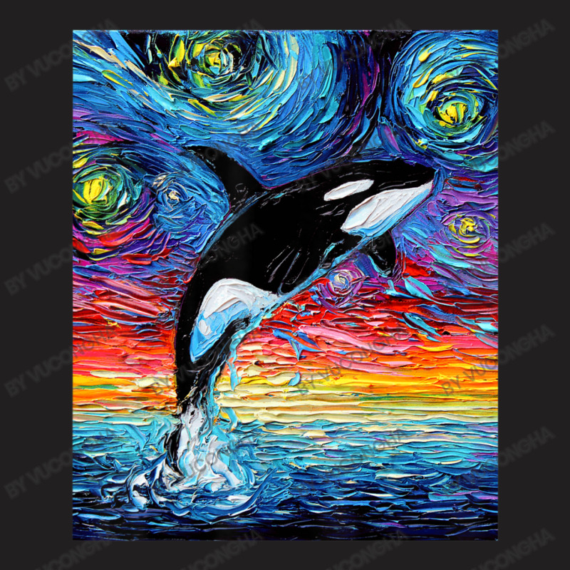 Orca Killer Whale Starry Night Colorful Ocean Art By Aja T-shirt | Artistshot