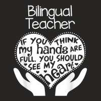 Bilingual Teacher T Shirt Heart Hands School Team Group Gift Ladies Fitted T-shirt | Artistshot