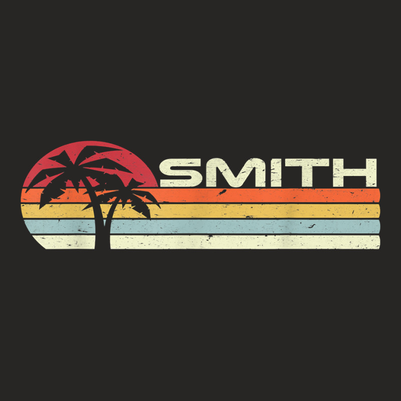 Smith Surname 80s 90s Vintage Sunset With Palm Trees T Shirt Ladies Fitted T-Shirt by cm-arts | Artistshot