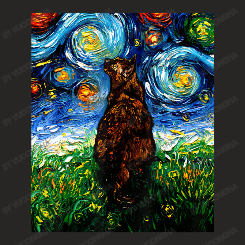 Tortoiseshell Tortie Starry Night Kitty Cat Art By Aja Ladies Fitted T-Shirt by vucongha | Artistshot