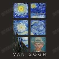 Van Gogh Starry Night Painting Collage With Self-portrait Ladies Fitted T-shirt | Artistshot