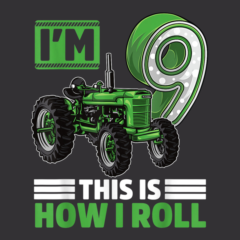 Green Farm Tractor 9th Birthday Party 9 Year Old Farmer T Shirt Vintage Short | Artistshot