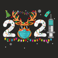 Reindeer In Mask Matching Family Christmas 2021 Xmas Lights T Shirt Ladies Fitted T-shirt | Artistshot