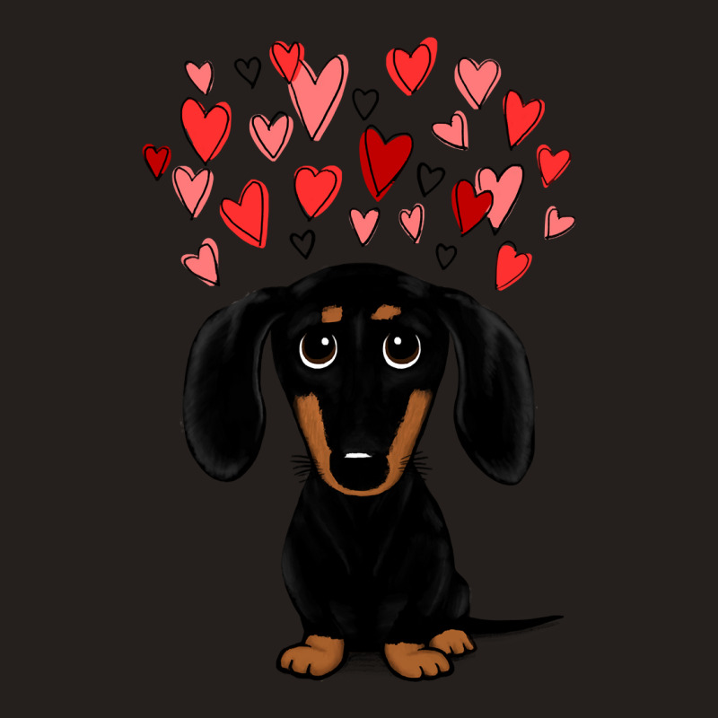 Dachshund Dog Black And Tan Dachshund With Valentine Hearts Cute Carto Tank Top by coolquirrell | Artistshot