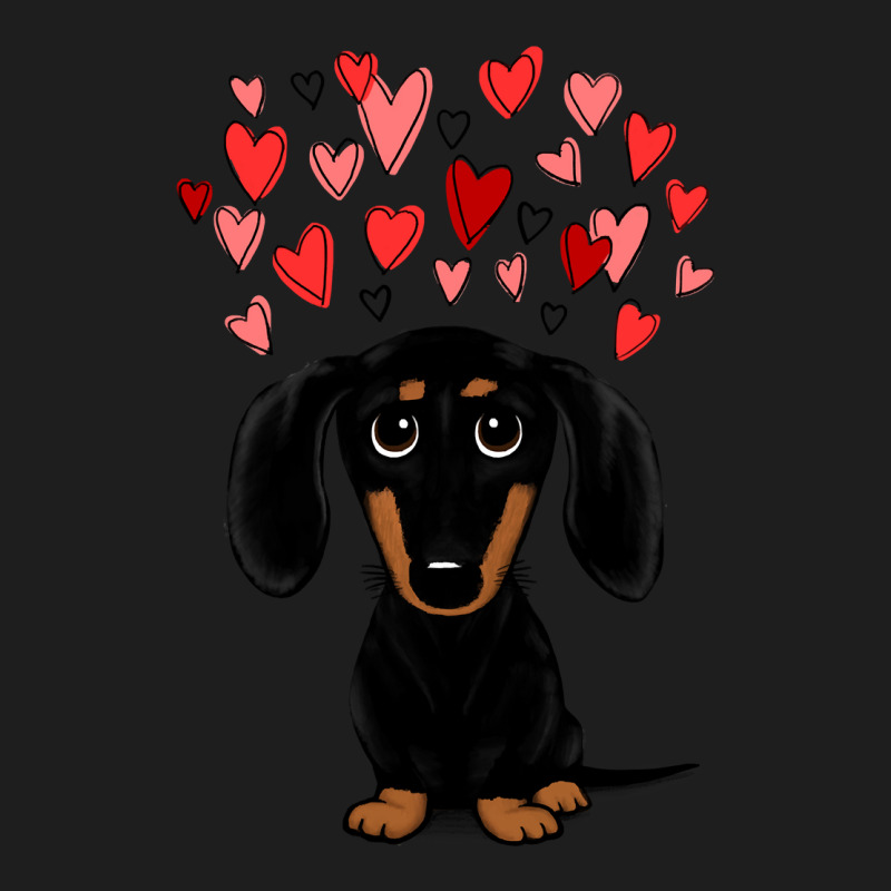 Dachshund Dog Black And Tan Dachshund With Valentine Hearts Cute Carto Classic T-shirt by coolquirrell | Artistshot