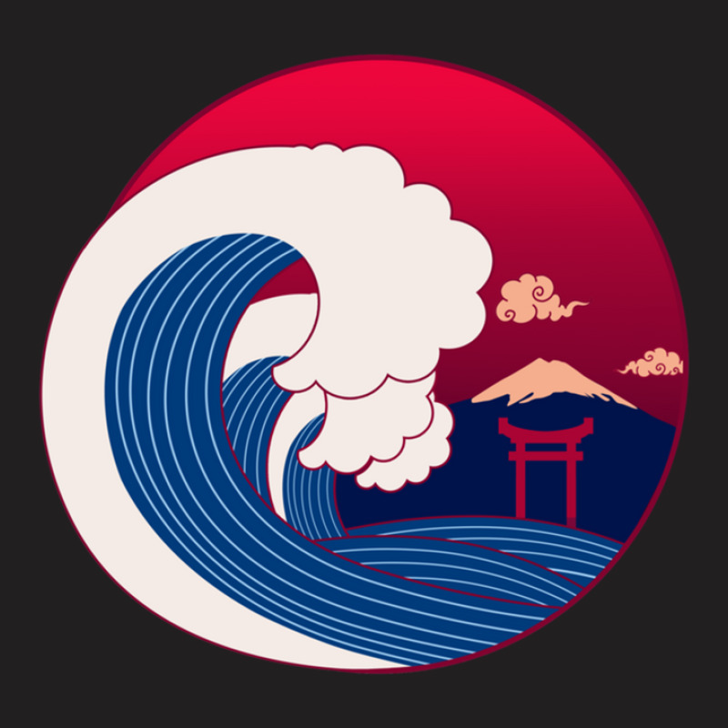 Japanese Wave Off Mt Fuji With Shinto Torii Gate Vector Graphic T-shirt | Artistshot