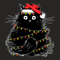 Santa Black Cat Tangled Up In Christmas Tree Lights Holiday Ladies Fitted T-shirt | Artistshot