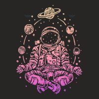 Meditating Astronaut Planets Colorful Lotus Women Meditation T Shirt Ladies Fitted T-shirt | Artistshot