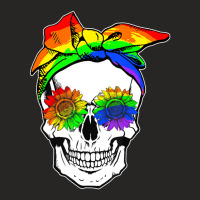 Skull Rainbow Flag Headband Sunflower Hippie Lgbt Ladies Fitted T-shirt | Artistshot